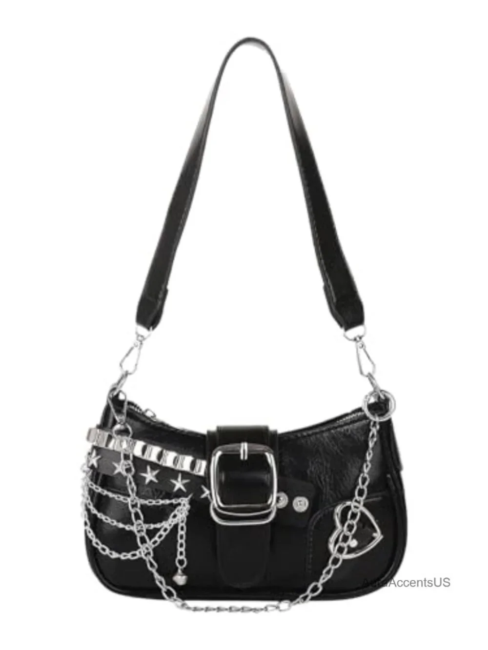 Y2K Star Embroidery PU Leather Chain Hobo Handbag Top Zipper Closure